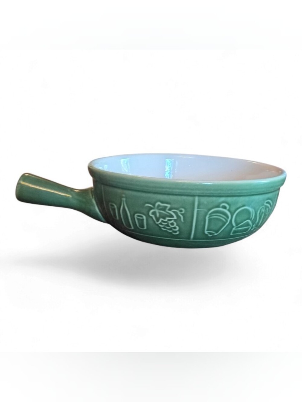 Vintage Rossler AG Aedermannsdorf Green Stoneware Handled Soup Bowl Fondue Pot